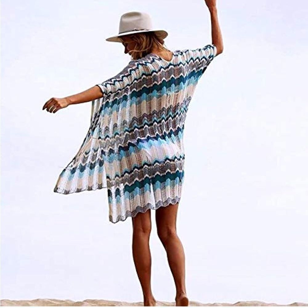 Blue Pattern Crochet Beach Cover Up - Picture 2 of 3